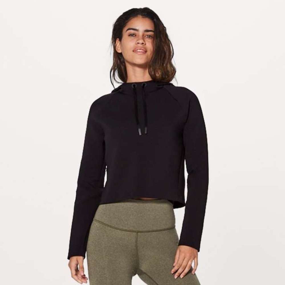 Lululemon Tech Lux Pullover Black Cropped Hoodie LW3ARNS Size 12 NWT